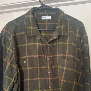 Sonoma Men's Olive and Orange Plaid Shirt